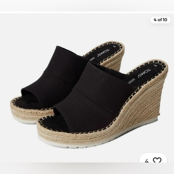 TOMS Monica Mule Espadrille Wedge Platform Sandals Black Size 9.5 - Picture 1 of 14